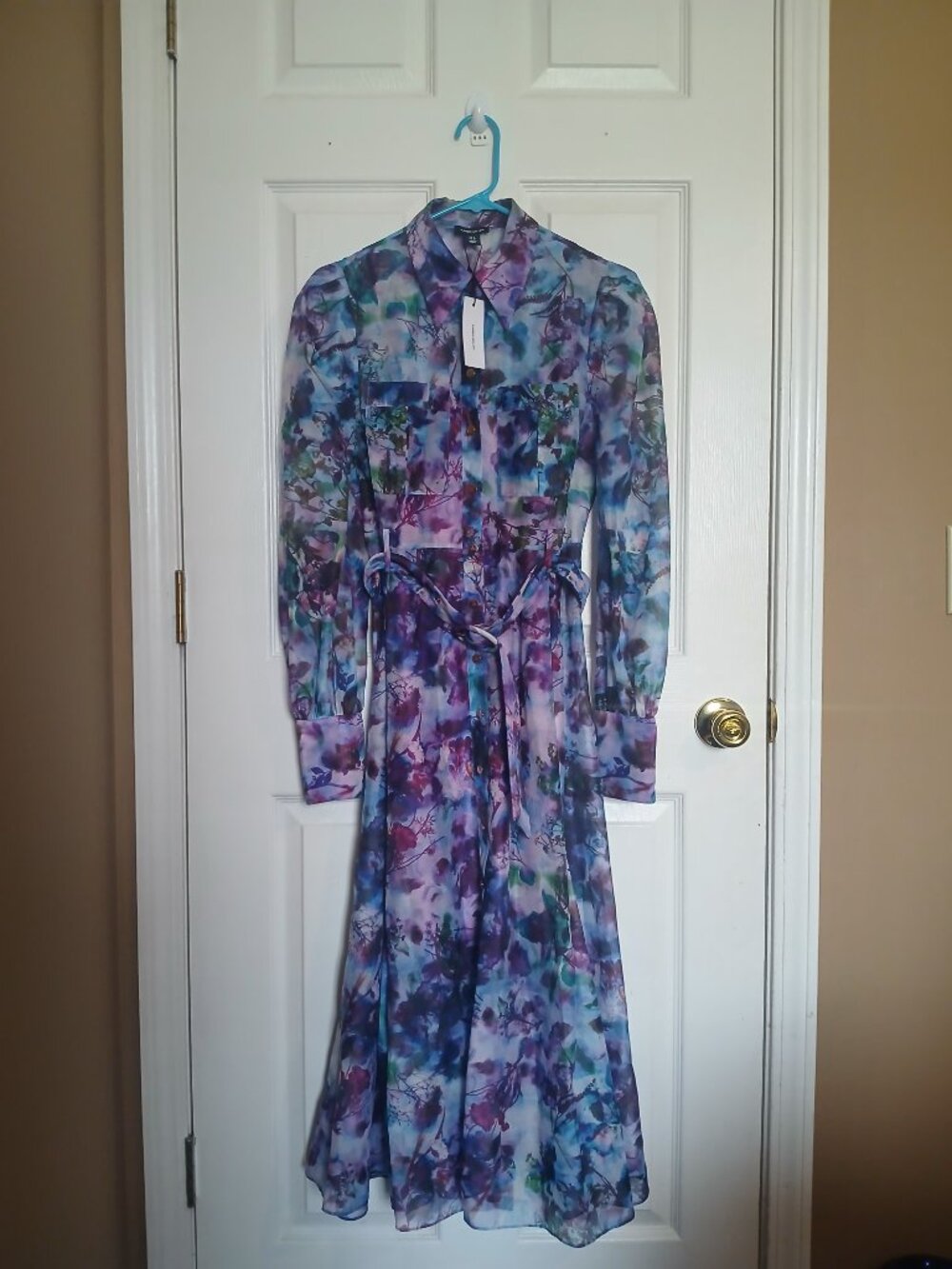 Karen Millen Floral Organdie Multicolor Woven Belted Midi Dress Size 4
